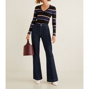 Mango dark wash flared wide jeans